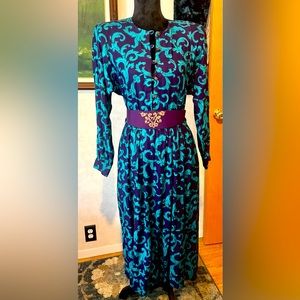 Beautiful vintage California Design turquoise and purple Celtic dress
